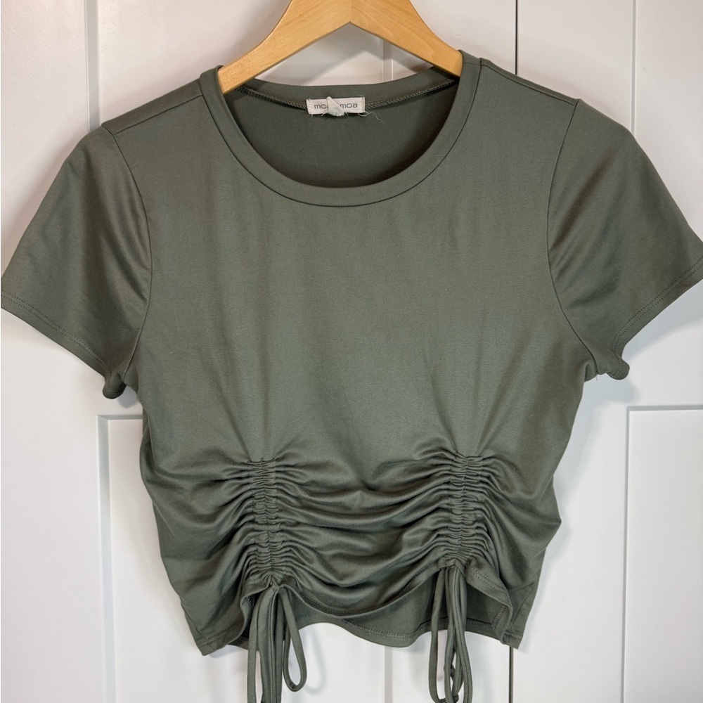 Moa Moa Ruched Olive Green Women's crop Top medium